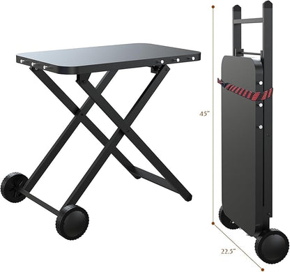 Portable Grill Table, Outdoor Prep Table with 2 Wheels, Pizza Oven Cart for Ninja Woodfire/XL Pro, Weber Q, Blackstone, Napoleon,Ooni Table Top Grill, Folding Grill Cart for Camping, RV