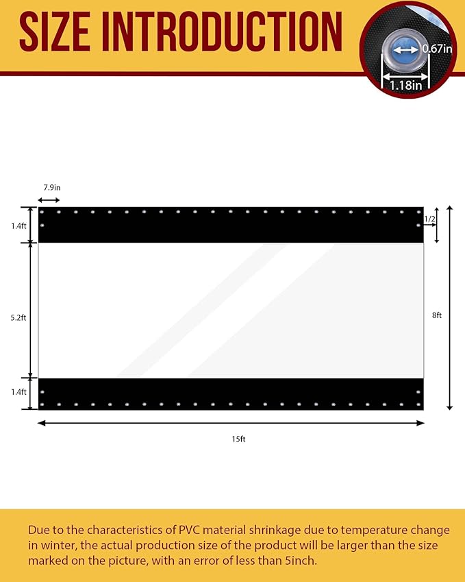 FoundGo 8'Hx15'W Vinyl Curtains for Patio, 19oz Outdoor Clear Patio Enclosure, Heavy Duty Waterproof Tarp With Grommets for Pergola, Porch, Gazebos, Balcony, -4 Cold Resistant