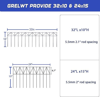 10 Pack 24" L x 15" H Animal Barrier Fence, Underground No Dig Fence Patented Product, 5.5mm Galvanized Stakes with 2 inch Spacing, Anti Digging for Dogs, Total 20Ft(L) X 15in(H) Black