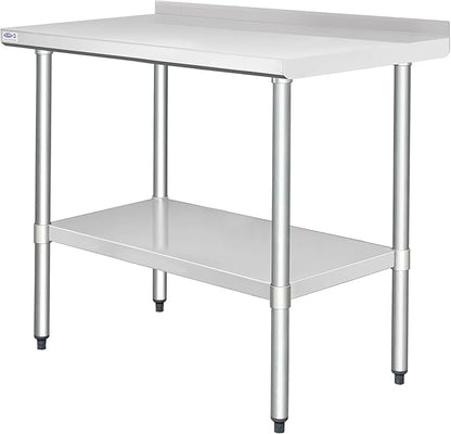 HARDURA Stainless Steel Table with Backsplash Metel Prep Table Commercial Kitchen Workbench 24x48 Inches NSF