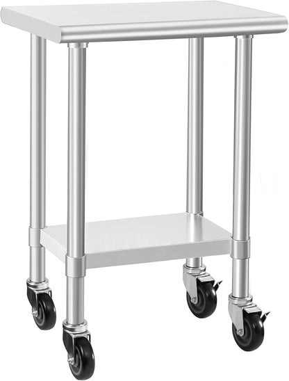 HARDURA Stainless Steel Commercial Table Prep & Work Table with Casters Heavy Duty Metal Table with Wheels NSF 430 18×24 Inches