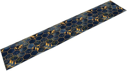 Marble Table Runner, Dark Blue Gold Modern Marble Leaf Aesthetic Geometric Table Runner for Indoor Home Living Room Party Dining Kitchen 13x90in