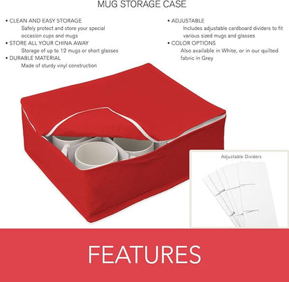 LAMINET Quilted Mug/Cup Storage Case - Holds Up to 12 Mugs/Cups - RED