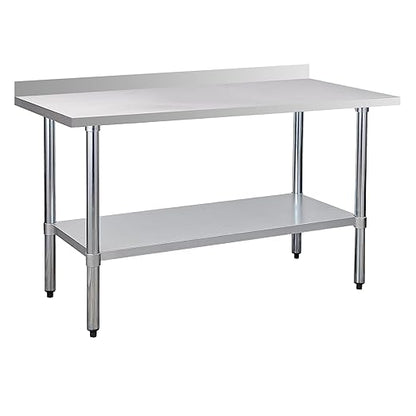 Stainless Steel Work Table 24 x 60 Inch, NSF Commercial Prep Table with Undershelf, Heavy Duty Food Prep Workstation with Backsplash
