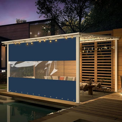 Covers & all Outdoor Clear Panel Curtain, 12 oz Vinyl Outdor Curtains for Patio, Waterproof & Weather Resistant Tarp with Brass Grommets for Pergola, Porch, Gazebos, Balcony (7’ H x 12’ W Feet, Blue)