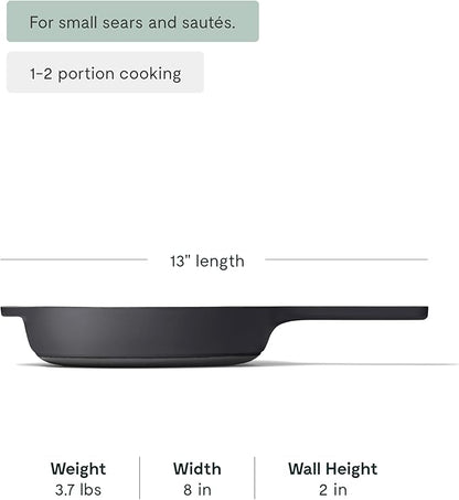 Caraway Cast Iron Skillet - 8” Enameled Cast Iron Pan With 3 Layer Enamel Coating - No Seasoning Required - Compatible With All Stovetops - Free From Forever Chemicals - Charcoal