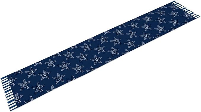 Starfish Table Runner, Summer Coastal Navy Blue Nautical Tropical Rustic Farmhouse Coffee Table Center Decor for Home Kitchen Dining Patio Holiday Party Table Decorations 13"x72"