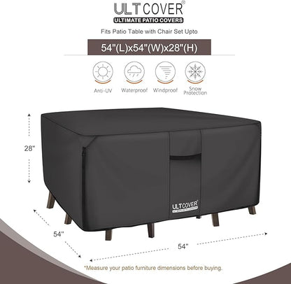 ULTCOVER 600D Tough Canvas Heavy Duty Square Patio Table and Chair Cover - Waterproof Outdoor General Purpose Furniture Covers 54 inch, Black