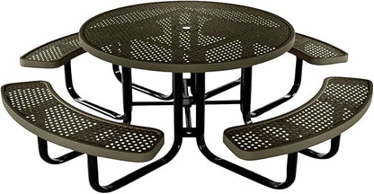 COATEDOUTDOORFURNITURE Heavy-Duty Portable Outdoor Kids Table with Umbrella Hole, Punched Steel Kids Picnic Table, Commercial-Grade, Made in America (46 in, Round, Childrens, Textured Gold Vein)