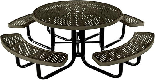 COATEDOUTDOORFURNITURE Heavy-Duty Portable Outdoor Kids Table with Umbrella Hole, Punched Steel Kids Picnic Table, Commercial-Grade, Made in America (46 in, Round, Childrens, Textured Gold Vein)
