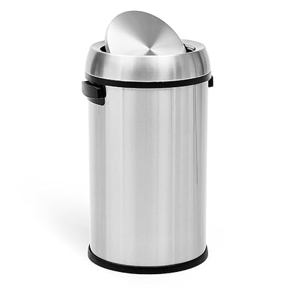 GarveeHome 17 gal/65 L Swing Top Trash Can, Stainless Steel Rubbish Bin, Commercial Grade Waste Container, Round Garbage Can for Outdoor, Home Office, Restaurant, Silver