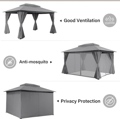 10'x12' Outdoor Gazebo, Heavy Duty Metal Frame Patio Canopy - Image 2