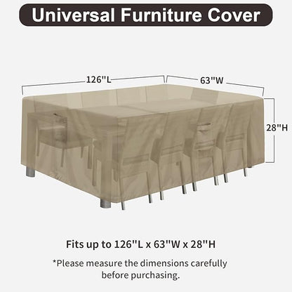 PureFit Patio Furniture Covers, Outdoor Table Furniture Cover Waterproof Rectangle, Patio Sectional Couch Set Cover for Deck, Lawn and Backyard, UV Resistant, 126"L x 63"W x 28"H, Camel