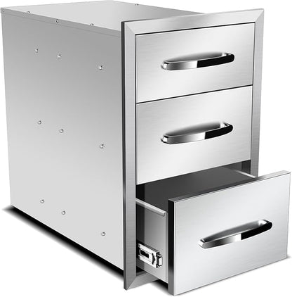 Pull Out Trash Drawer, Lower Sliding Rails Stainless Steel Roll Out Trash Bin Pull Out Tray With Handle For Outdoor Kitchen BBQ Island Grill Station,Three Drawers