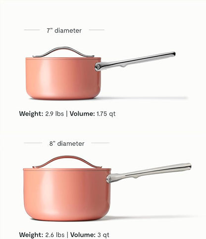 Caraway Nonstick Ceramic Sauce Pan with Lid (1.75 qt) - Non Toxic, PTFE & PFOA Free - Oven Safe & Compatible with All Stovetops (Gas, Electric & Induction) - Perracotta