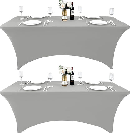 115 2-Pack 8ft Spandex Table Covers for Rectangle Folding Tables - Washable Elastic Tablecloth - Ultimate Fitted Table Protector for Parties, Banquet, and Wedding