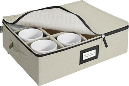 BALEINE China Storage Containers, Sturdy Quilted Wine Glass Storage, Plate Organizer with Carry Handles, Moving Boxes for Dishes, Cups, Mugs and Stemware (Mug, Hard Shell Cream)