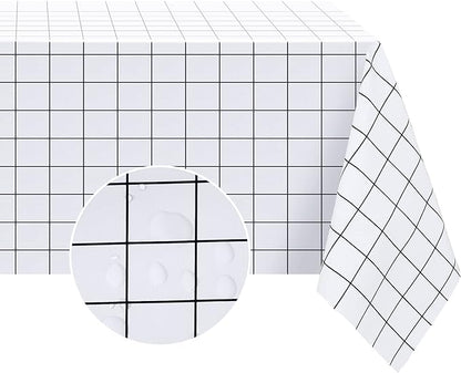 Romanstile Rectangle Vinyl Tablecloth, 100% Waterproof Oil-Proof Checkered Plastic Table Cloth, Heavy Duty Wipeable Table Covers for Dining, Camping, Picnic, Outdoor - 60 x 84 Inch, White
