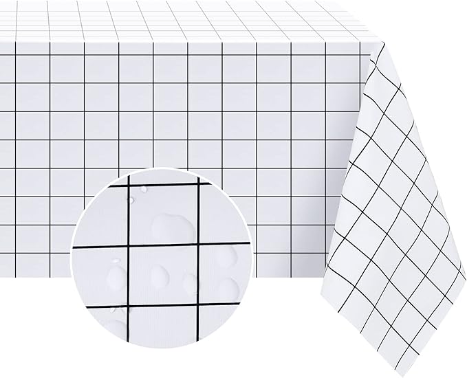 Romanstile Square Vinyl Tablecloth, 100% Waterproof Oil-Proof Checkered Plastic Table Cloth, Heavy Duty Wipeable Table Covers for Dining, Camping, Picnic, Outdoor - 54 x 54 Inch, White