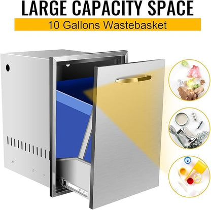 Pull Out Trash Drawer, Lower Sliding Rails Stainless Steel Roll Out Trash Bin Pull Out Tray With Handle For Outdoor Kitchen BBQ Island Grill Station,Trash Drawer