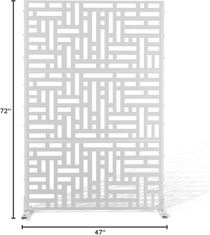 Metal Privacy Screen Outdoor 72" H×47" W,Freestanding Decorative Privacy Screen for Balcony Yard&Garden,Privacy Fence-White&Street