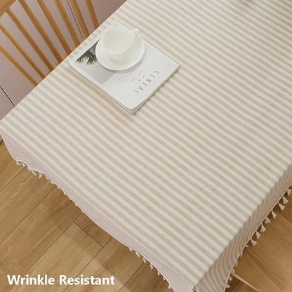 TruDelve Rectangular Tablecloth Beige Striped Cloth Tablecloths with Tassels Rustic Fall Table Cloth Rectangle Table Cover (Beige,70"x55",Rectangular)