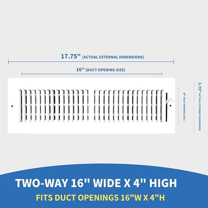 16x4 Vent Register [Duct Opening],Vent Covers for Home Ceiling,Two-Way Ventilation Register,Adjustable Solid Steel Wall Register Vent Cover(16"W x 4"H [Duct Opening])