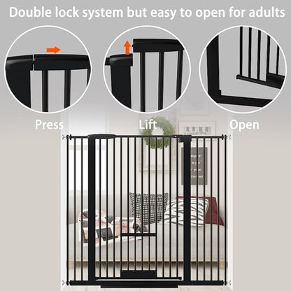 40.55" Tall 1.37" Ultra Narrow Spacing Dogs Pets Baby Gate with Door for Doorway Cat Safety Proof Indoor 57.68-73.43" Extra Wide Puppy Pressure Mounted No Drill White Black Metal Hallway