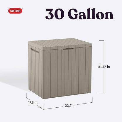 Keter City 30 Gal Outdoor Storage Box and Patio Side Table | Beige, Weatherproof - Image 2