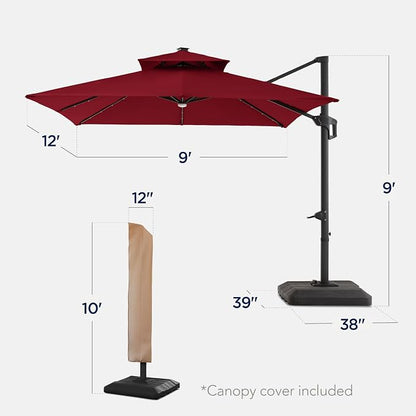 Best Choice Products 9x12ft LED Cantilever Patio Umbrella w/Base Included & - Image 2