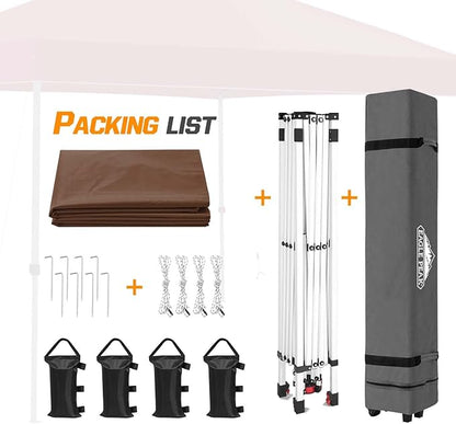 EAGLE PEAK Pop Up Canopy Tent with Wheeled Carry Bag, 8 Stakes, 4 Ropes, 4 Weight Bags, Easy Set Up Tent Canopy, 10x10 ft, 100sqft of Shade, Dark Brown