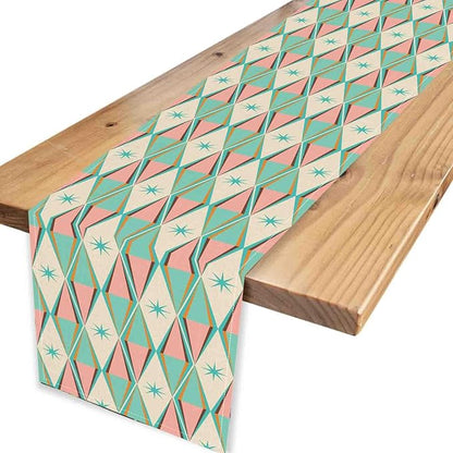 Geometric Table Runner, Retro Mid Century 1950s Modern Abstract Teal Pink Checkboard Coffee Table Center Decor for Home Kitchen Dining Patio Holiday Party Table Decorations, 13"x90" Inch