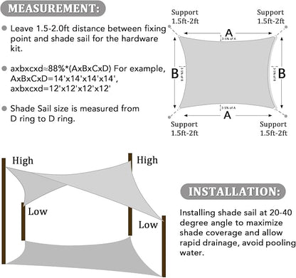 Shade&Beyond Rectangle Sun Shade Sail 10'X13' Permeable Canopy Light Grey - Image 3