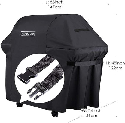 58 Inch BBQ Grill Cover, Wenscha Premium Grill Covers Fully Waterproof, 58x24x48 Inches, UV & Fade & Rip Resistant, Fits Most Brands of Grill - Black