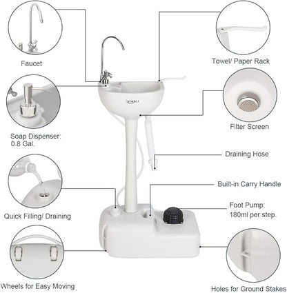 VINGLI Upgraded Portable Sink and Toilet Combo| Self-contained 5 Gal Hand Washing Station & 5.3 Gal Flushing Toilet, Perfect for Camping/RV/Boat/Road Tripper/Camper, Detachable & Lightweight
