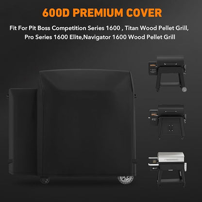 Heavy Duty 600D Polyester Cover Compatible with Pit Boss Competition Series 1600 PB1600CS , Titan Wood Pellet Grill, Pro Series 1600 Elite Grill,Navigator 1600 Wood Pellet Grill without Smoke Stack