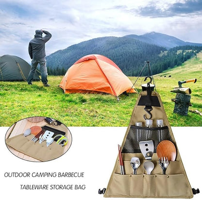Outdoor Camping Utensil Organizer Bag – Portable Hanging Triangular Storage Pouch for Tableware, Cooking Tools, BBQ Accessories & Picnic Gear