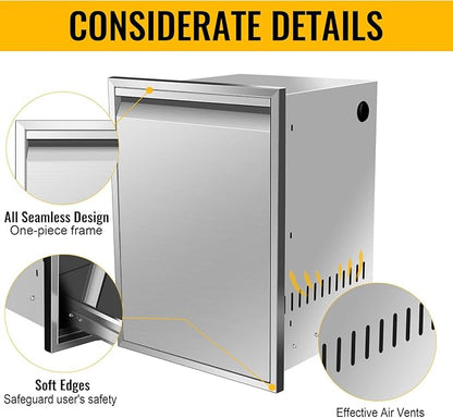 Outdoor Kitchen Drawers, Box Frame Style Flush Mount BBQ Drawer w/Stainless Steel Handle, BBQ Island Drawers For Patio Grill Station,Trash Drawer