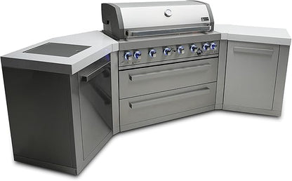 Mont Alpi MAi805-45 44-inch 6-Burner 115000 BTU 45 Degree Stainless Steel Gas Outdoor Kitchen Bar Barbecue Island Grill + Infrared Side & Rear Burners + Granite Countertops + Storage Drawers