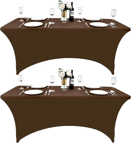 2-Pack 6ft Spandex Table Covers for Rectangle Standard Folding Tables - Wrinkle Resistant Stretch Tablecloths - Ultimate Fitted Table Protector for Parties, Trade Shows, Banquet