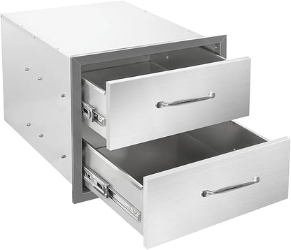 Outdoor Kitchen Drawers 18"Wx15"Hx23"D Flush Mount Access 2-Drawer BBQ Stainless Steel Drawers with Handle for Outdoor Kitchen Island or Grill Station