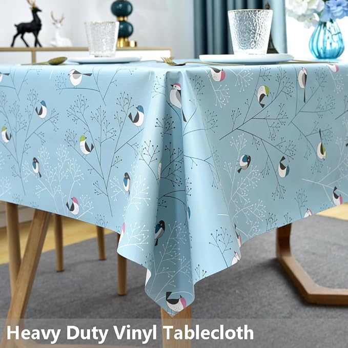 TruDelve Heavy Duty Vinyl Tablecloths Plastic Table Cloths Outdoor Waterproof Tablecloth Oilcloth Tablecloths for Rectangle Tables (84'' x 54'', Birds-2)