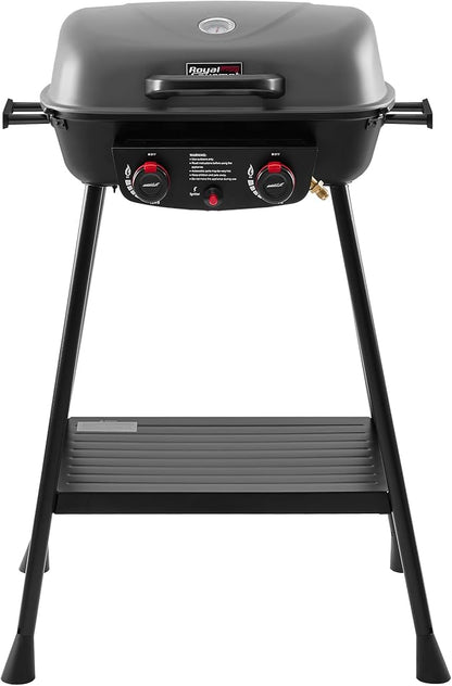Royal Gourmet GT2003 Portable 2 Burner Propane Gas Grill with Stand and Warming Rack, 2-in-1 Grill Griddle Combo with 17,000 BTUs Output forCamping, Tailgating, Backyard, Gray