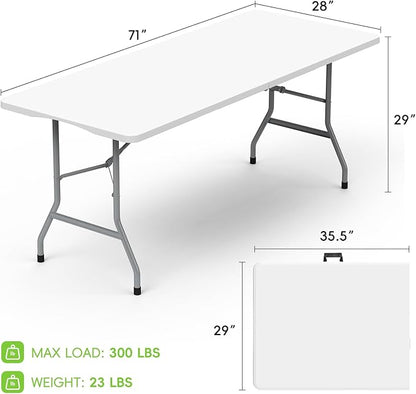 HLPB Folding Table - 2 Pcs, 6 ft Portable Camping Table with Handle and Safety Locks, Foldable Plastic Dining Table for Indoor/Outdoor Use, Perfect for Picnics and Parties