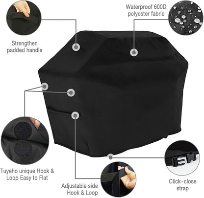Heavy Duty BBQ Grill Cover 58 x 24 x 46 inch – 600D Polyester Waterproof, UV Fade Weather Resistant & Windproof Gas Barbeque Cover for Weber Char-Broil Brinkmann, Holland, Jenn Air, Cuisinart-Black