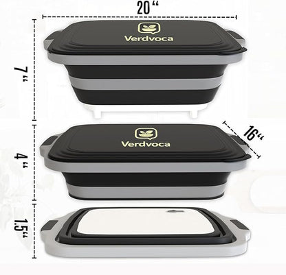 2 Pcs 16L Black Collapsible BBQ Prep Tub