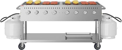 60 in. Commercial Mobile Outdoor Propane Gas Grill, ETL Listed in Stainless-Steel (KM-CGM-60)