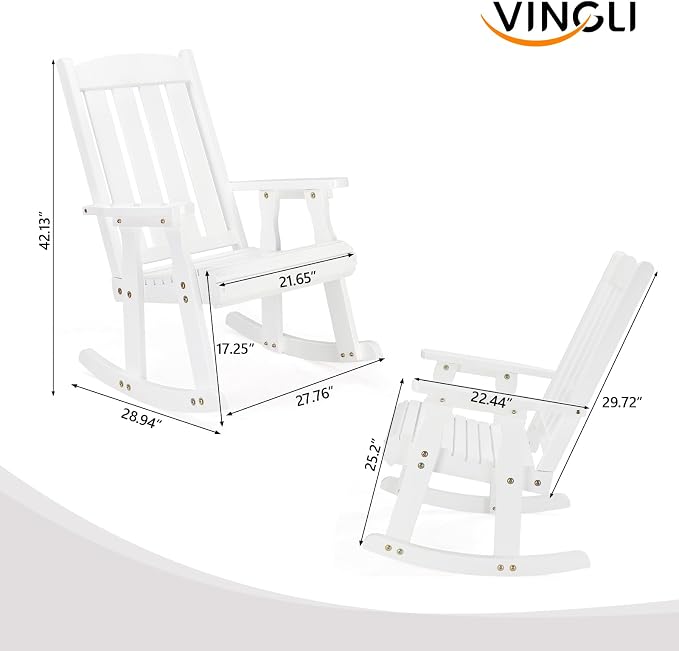 VINGLI Outdoor Rocking Chair, Heavy Duty 600 LBS Wooden Rocker, Weatherproof - Image 3