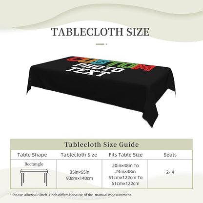 Custom Rectangle Table Cloth, Add Your Own Photo Logo Text, Personalized Tablecloth, Customizable Oil Proof Wipeable Table Cover for Wedding, Party, Restaurant, Outdoor, Picnic, 35x55in