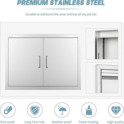 Outdoor Kitchen Door, 33" W23 H Kitchen Access Doors, Stainless Steel BBQ Double Door, Available for Outdoor Kitchen Island